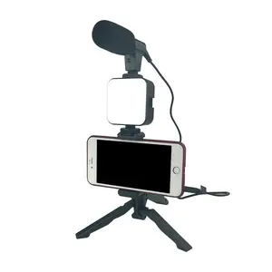 发光二极管视频灯Vlog拍摄套件工作室摄影套装，带麦克风发光二极管填充灯三脚架，用于智能手机相机视频