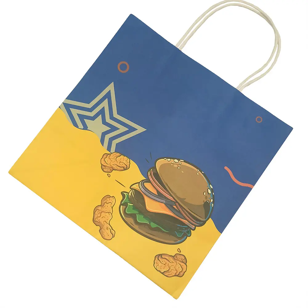 Bolsa de papel Kraft personalizada, máquina de impresión de alimentos con logotipo de cemento, personalizada con mango, bolsas de papel cuadradas de flores de pan para ropa