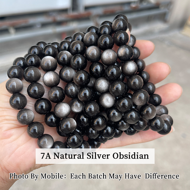 Bracciale in ossidiana d'argento naturale 7A