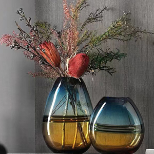 Luxury Blue <b>Amber</b> <b>Glass</b> Table Vase Handmade Flower Vessel Scandinavian Decorative Centerpiece for Wedding Home Decor - Product Image 3