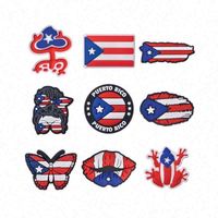 Nouvellement mode souple PVC chaussure charme Porto Rico drapeau dessin animé décorations de plage accessoires pour EVA sabots chaussures