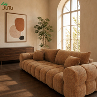 Canapé modulaire en tissu marron avec accoudoirs arrondis, texture en velours côtelé, assise profonde, pour salon familial, fournisseur de meubles sectionnels