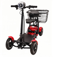 Petite trottinette électrique bleue à 4 roues pour personnes âgées, longue portée, avec batterie au lithium, design pliable, télécommande pour seniors