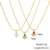 Collier de luxe en acier inoxydable Novirassine, plaqué or, avec pendentif géométrique en forme de tulipe orné de zircons colorés pour femme
