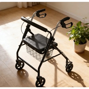 Lightweight Carbon Steel Outdoor Portable Walking Aid Foldable <b>Rollator</b> <b>Walker</b> with Adjustable Seat Height for Elderly Senior - Product Image 1
