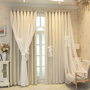 Nueva Cortina de Salón de Doble Capa Integrada de Tela y Gasa Color Crema Totalmente Opaca - Product Image 1