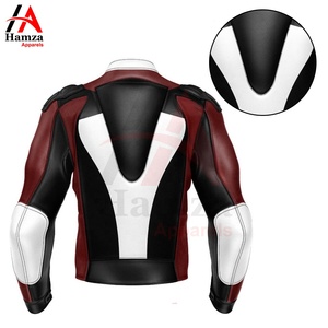 Unisex Black Red White Motorcycle Leather Jacket Front Zip Closure <b>Stand</b> Collar Colorblock Design Side Zip Pockets Windproof - Product Image 6