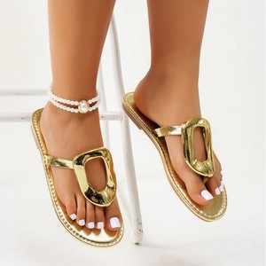 Sandales plates à enfiler grande taille pour femmes, nouveau modèle 2026, avec boucle métallique, pour l'été et la plage - Product Image 5