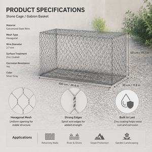 Cage de gabion en treillis métallique galvanisé pour terrasses en pente, avec <span class=keywords><strong>grille</strong></span> hexagonale, pour la rétention de terrains en pente et le jardinage - Product Image 3