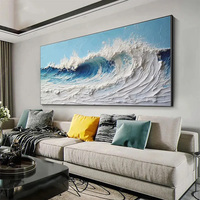 Peinture décorative originale, faite à la main, moderne, grande, bleue et blanche, vagues de l'océan, toile abstraite, texture 3D, peinture à l'huile, techniques mixtes