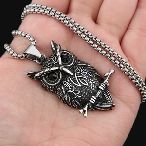 Collar con colgante de acero inoxidable yunnique con forma de búho para hombre, estilo vikingo, joyería con forma de animal, regalo, accesorio de ocio - Product Image 4
