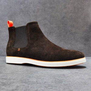 Stivali <span class=keywords><strong>Chelsea</strong></span> da Lavoro in Vera Pelle di Lusso per Uomo, Modello High-Top Personalizzato, Punta Chiusa, Traspiranti, Autunno-Inverno, in Camoscio Nero - Product Image 1