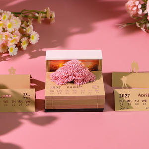 <span class=keywords><strong>Bloc</strong></span> de notes adhésives 3D Sakura avec étui en acrylique, feuilles réalistes découpées en papier, calendrier 3D, ornement de bureau, papeterie haut de gamme - Product Image 3