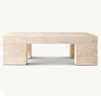 Table basse rectangulaire en travertin naturel minimaliste RH, table centrale en pierre beige pour salon moderne, mobilier de luxe pour la maison