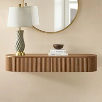 Ensemble de meuble-lavabo mural flottant en bois avec miroir LED rond et étagères latérales ouvertes, console de maquillage à double tiroir pour salon et chambre