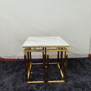 <span class=keywords><strong>Tavolino</strong></span> superiore in <span class=keywords><strong>marmo</strong></span> mobili per soggiorno in Hotel tavoli centrali convenienti con Set di tavoli in acciaio inossidabile dorato - Product Image 2