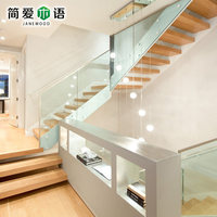 Escalier à double poutre sur mesure pour intérieurs de loft, en acier et bois, avec garde-corps simple, pour maisons et villas, DIY