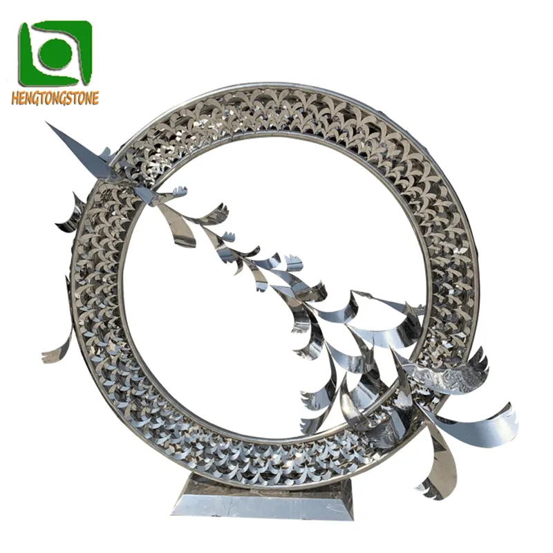 Escultura de círculo de ganso abstrato de aço inoxidável polido para decoração de jardim ao ar livre