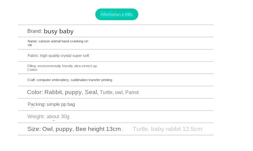 Baby Plush Cute Animal Educational Toy Handbell