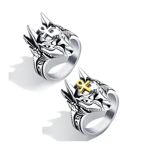 Nuovo anello da uomo in acciaio inossidabile retrò Anubis dio antico anello con testa di sciacallo egiziano - Product Image 1