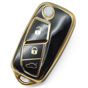좋은 품질의 TPU 자동차 키 케이스 커버 소프트 보호 쉘 블랙 골든 라인이있는 F-iat 용 버튼 3 개