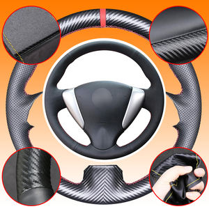 Cubierta de <span class=keywords><strong>volante</strong></span> de coche de cuero de fibra de carbono y microfibra para <span class=keywords><strong>Nissan</strong></span> Tiida Sylphy Sentra <span class=keywords><strong>Versa</strong></span> Note 2014 - Product Image 1