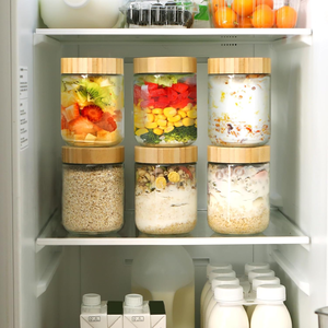Stapelbare glazen voedselcontainers, luchtdichte glazen voorraadpottenset met bamboe houten deksel, keukenorganisatie, brede opening koekjespot - Product Image 6