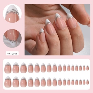 Faux ongles en gel souple personnalisés, design doré, à presser, vente en gros, faits à la main, courts, forme amande, French manucure, en gel à presser - Product Image 2