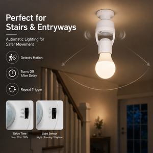 Portalámparas Inteligente con Sensor de Movimiento por Radar, E27 E26, Enchufe para Luz LED, Encendido/Apagado Automático, Detección de Presencia Humana, Tiempo de Retardo Ajustable - Product Image 4
