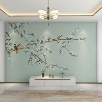 Papier peint mural vintage à motifs d'oiseaux et de fleurs, design floral exquis avec branches pour salon, chambre à coucher, décoration murale intérieure