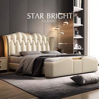 Nouveau Lit King Size Moderne en Cuir 2025 – Ensemble de Meubles de Chambre de Luxe avec Cadre en Bois, Rembourrage Doux et Fonction Massage Lumineux
