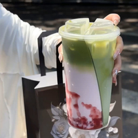 Gobelets jumeaux réutilisables en plastique transparent PP à deux compartiments, personnalisés ou standard, pour boissons au thé Boba, avec couvercles