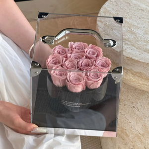 Caja de flores de acrílico transparente con asa, rectangular, rígida, para regalo, para rosas, rosa, rojo, morado - Product Image 5