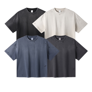T-shirt de haute qualité, poids lourd, 100% coton, délavé à l'acide, col montant, style streetwear, 6643, personnalisable, fabricant de vêtements pour homme - Product Image 2