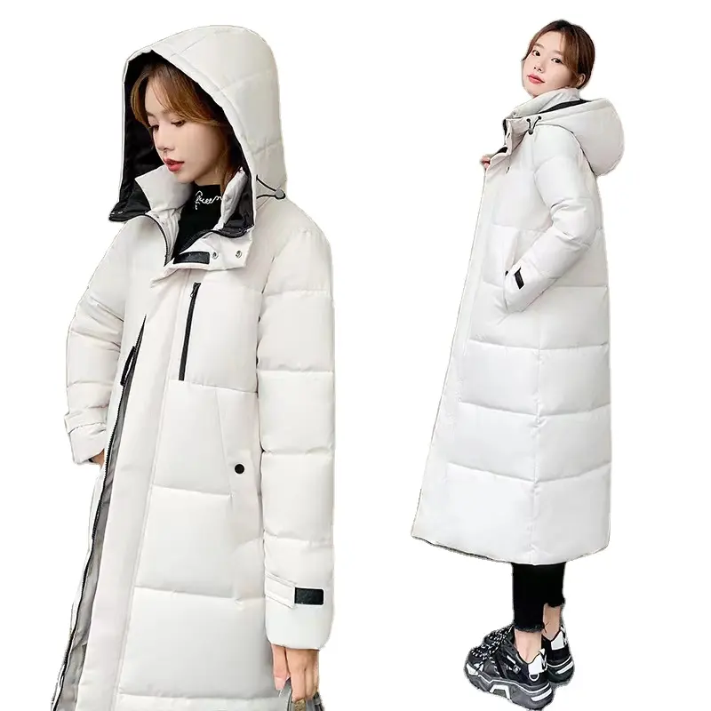 Wholesale women's down bubble Jacket Black thickened long quilted rocky down jacket long filled fluffy Parka