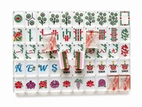 Tuiles de Mahjong américaines en acrylique 4 couches, motif floral et bambou, en marbre rose luxueux, peintes à la main et gravées