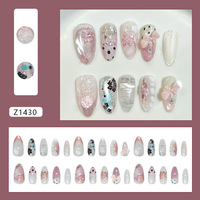 Faux ongles en forme d'amande faits à la main, roses, avec nœud floral et pois, réutilisables, pointes d'ongles pour nail art, prix usine OEM