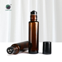 Bouteilles à roulettes d'huile essentielle de 15ml d'épaisseur, boule à roulettes en métal chromé, verre rechargeable, marron ambre, bouteille de parfum