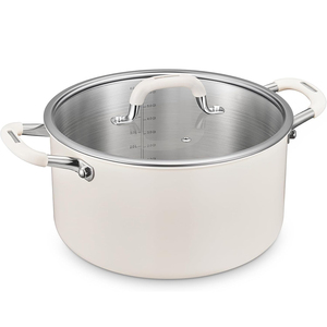 Casserole en fonte hollandaise de haute qualité 8 Qt avec couvercle en verre, non toxique, sans revêtement, compatible lave-vaisselle, poignées en acier inoxydable pour cuisinière à gaz - Product Image 1