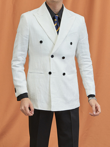 Traje informal de lino 100% con doble botonadura y medio forro para <span class=keywords><strong>hombre</strong></span> de negocios] Gentry Light Luxury Premium Sense of Suit - Product Image 5