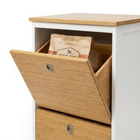 Meuble de rangement pour animaux de compagnie en bambou dissimulé avec tiroir distributeur de nourriture coulissant, station de stockage alimentaire tout-en-un et gain de place pour animaux de compagnie