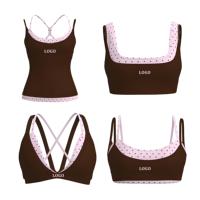 Aangepaste contrast polkadot patroon zachte stof reversibele snel drogende laag ingebouwde bh eco-vriendelijke fitness yoga top
