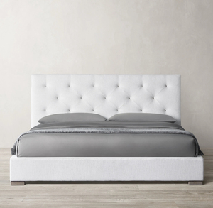 Lit en tissu moderne de luxe pour chambre à coucher avec tête de lit en cuir, taille et couleur personnalisées, cadre en bois pour usage domestique - Product Image 1