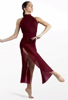 Robe de danse lyrique personnalisée, col haut, jupe en maille, costume de danse contemporaine pour filles et femmes