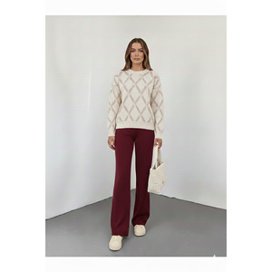 Pantalones de punto de pierna ancha para mujer, cintura elástica, cómodos pantalones de invierno, talla estándar SML - Product Image 3