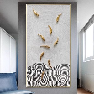 Pintura al Óleo Pintada a Mano, Arte de Nueve Peces, Decoración de Pared Vertical, Marco de Metal, Mural para Sala de Estar o Pasillo, Estilo Moderno Minimalista - Product Image 1