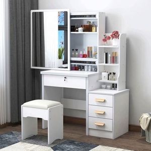 Table de toilette en MDF avec miroir tactile, idéale pour les petites chambres – Offre spéciale - Product Image 1