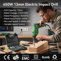 Perceuse électrique filaire professionnelle 650W 13mm OEM d'usine, perceuse à percussion à vitesse variable et outil électrique pour métal et bois