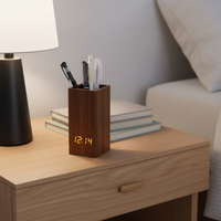 Reloj Despertador Electrónico Creativo de Madera con Portalápices, LED, Control por Voz, Calendario Perpetuo, Hora Mundial, para Dormitorio, Oficina, Sala de Estar