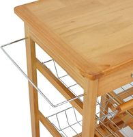 Carrito de Cocina Convertible y Resistente de Bambú Natural de Tres Niveles con Ruedas, Carrito de Almacenamiento para Comedor con Cajones